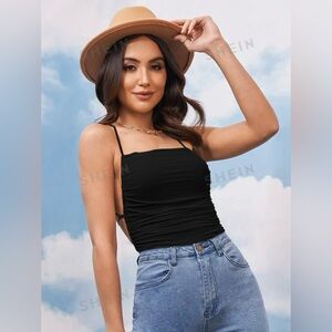 SHEIN BAE Lace Up Backless Bodysuit